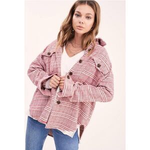 La Miel Women’s Red White Plaid Shacket Small